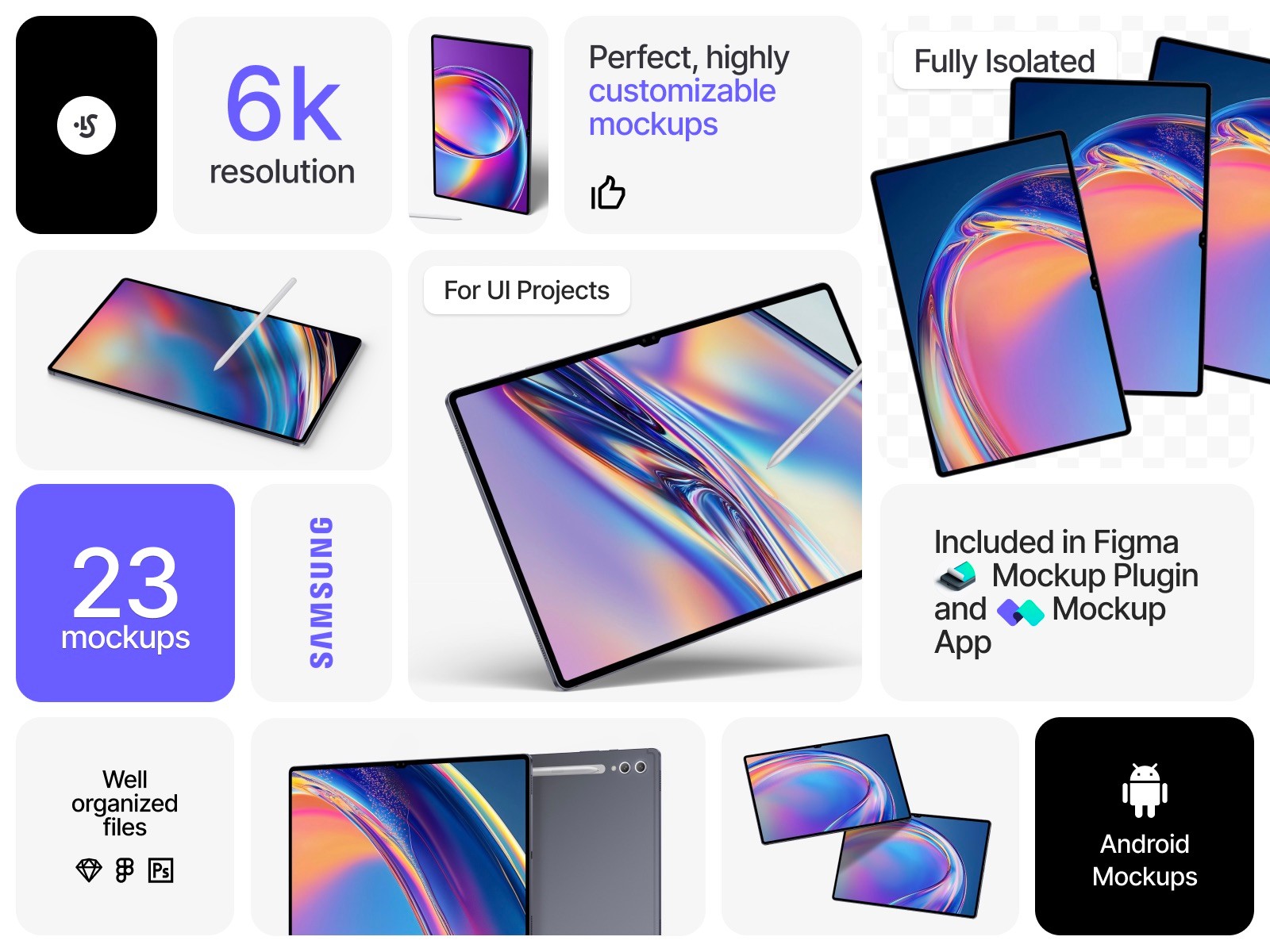 23款三星Galaxy Tab S10 Ultra平板电脑UI界面设计展示PS贴图样机模板Samsung Galaxy Tab S10 Ultra Mockups