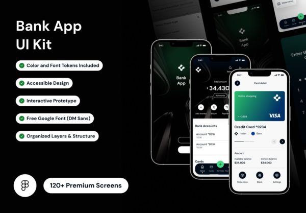120+屏高级数字银行金融科技财务管理电子钱包app ui界面设计figma格式模板 Bank App UI Kit – Modern Finance UI