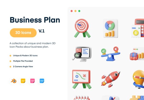 Business Plan 3D Icon 15款优质商业计划策划数据统计3D图标icons设计blender/fbx/obj/png格式素材