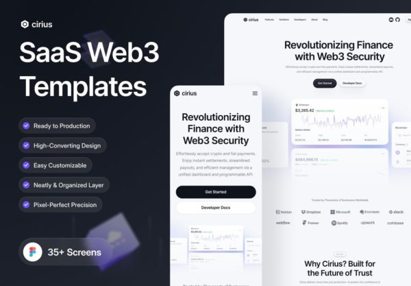 35+屏简约顶级SaaS服务网站用户登陆界面UI设计figma模板 Cirius – SaaS Web3 Website Template