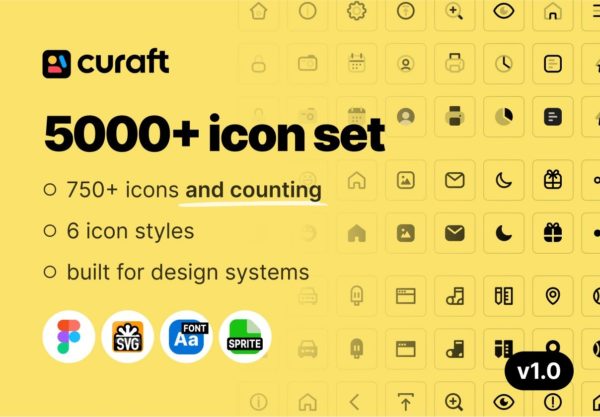 5000+款创意UI界面设计矢量图吧Icons设计figma/svg格式设计素材 Curaft Icon Set ･ Full pack