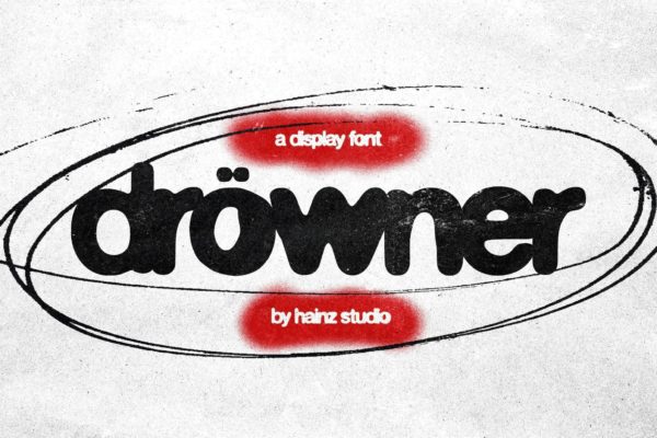90年代复古朋克风圆润怪诞专辑封面标题品牌Logo设计英文字体安装包 Drowner Display Font