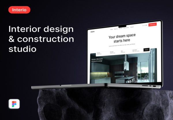 响应式建筑室内设计施工服务网站UI界面设计figma模板套件 Interio – Interior Design & Construction Studio Web UI Kit