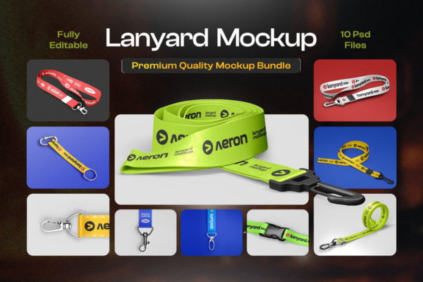 10款时尚工作证ID卡挂绳品牌Logo设计贴图效果图PSD样机模板 Lanyard ID card Holder Mockup Set