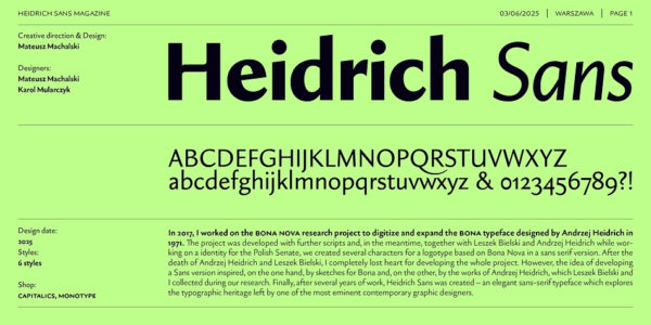 MyFonts – Heidrich Sans Font Family 6款字重国外前卫几何风杂志排版标题Logo设计无衬线英文字体家族