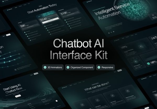 暗调AI智能聊天机器人服务平台用户UI界面设计Figma模板素材 Neurovia – Chatbot AI Website