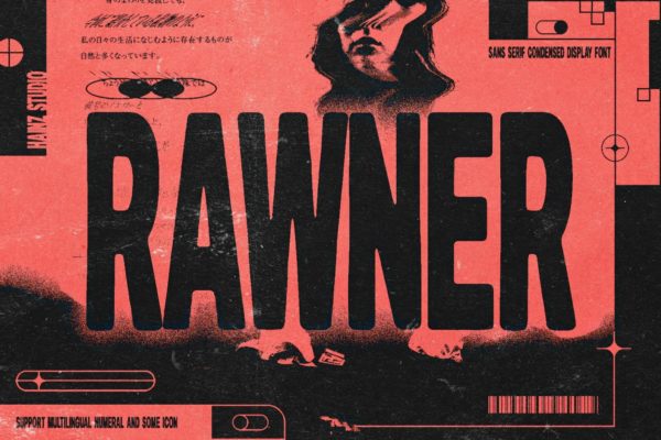 粗野主义电音摇滚浓缩块状几何工业风psai无衬线英文字体安装包 Rawner — Condensed Display Font