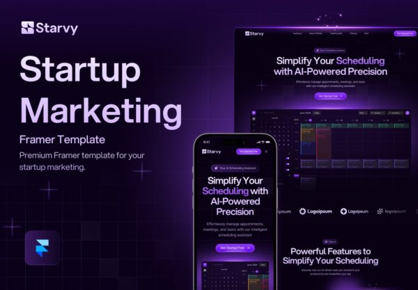 高级黑暗AI智能网络科技响应式公司网站UI界面设计Figma模板素材 Starvy – Technology Website Template