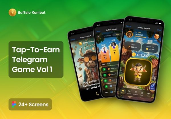 24+屏野牛战士金币小程序游戏ui界面设计figma格式模板素材 Tap-To-Earn Telegram Game Vol 1