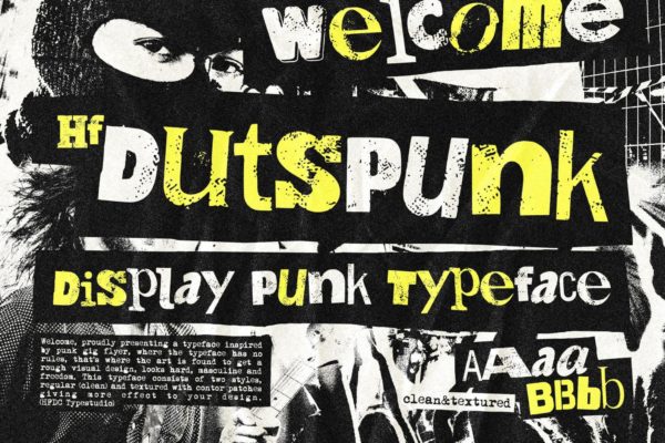 时尚朋克风海报服饰品牌徽标设计装饰英文字体安装包 HF Dutspunk – Bold Grunge Display Typeface