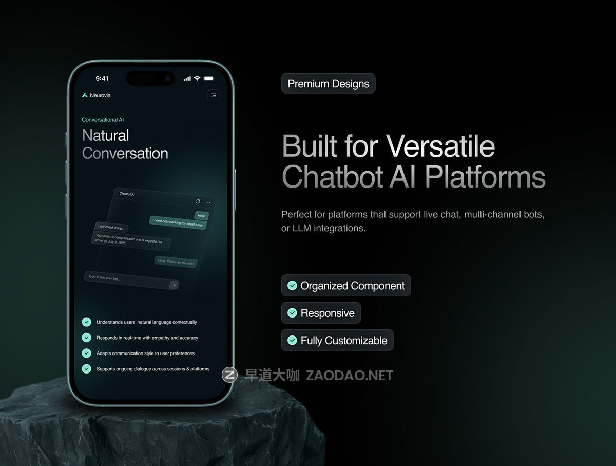 暗调AI智能聊天机器人服务平台用户UI界面设计Figma模板素材 Neurovia – Chatbot AI Website插图6 暗调AI智能聊天机器人服务平台用户UI界面设计Figma模板素材 Neurovia – Chatbot AI Website插图6