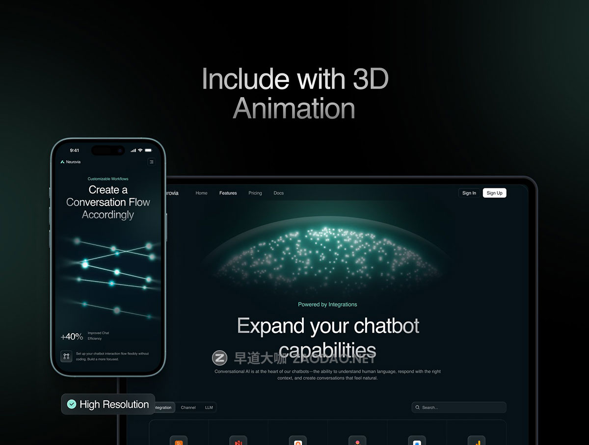 暗调AI智能聊天机器人服务平台用户UI界面设计Figma模板素材 Neurovia – Chatbot AI Website插图3 暗调AI智能聊天机器人服务平台用户UI界面设计Figma模板素材 Neurovia – Chatbot AI Website插图3
