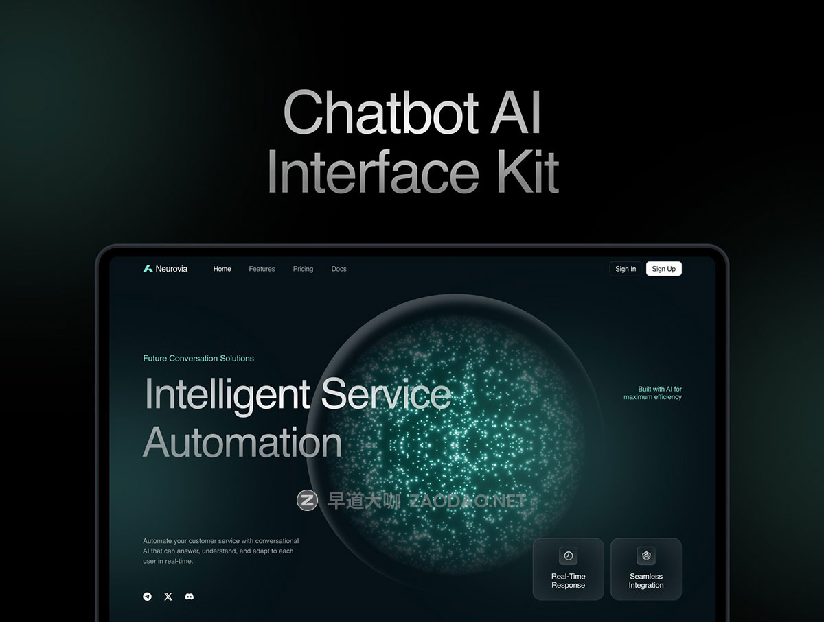 暗调AI智能聊天机器人服务平台用户UI界面设计Figma模板素材 Neurovia – Chatbot AI Website插图2 暗调AI智能聊天机器人服务平台用户UI界面设计Figma模板素材 Neurovia – Chatbot AI Website插图2