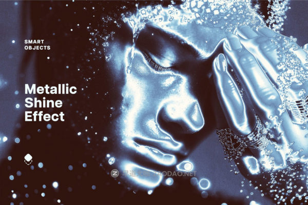 未来科幻金属镀铬发光照片效果ps特效滤镜样机 Metallic Shine Photo Effect
