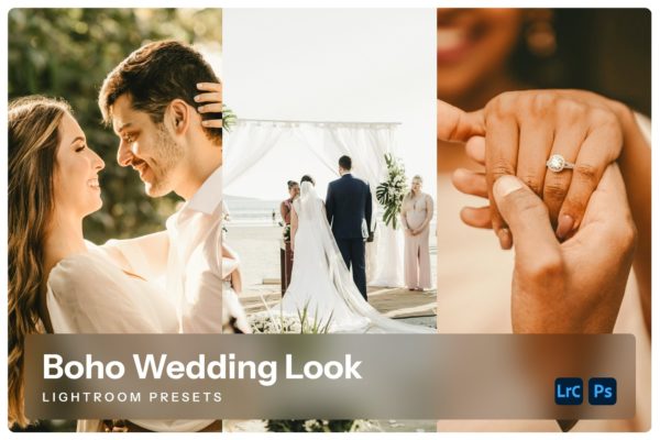 5组复古优雅浪漫婚礼电影照片调色Lightroom预设 Boho Wedding Look Lightroom Presets
