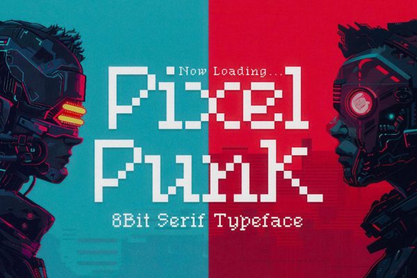 时尚复古像素风杂志海报徽标设计衬线英文字体安装包 Pixel Punk – 8-Bit Serif Typeface