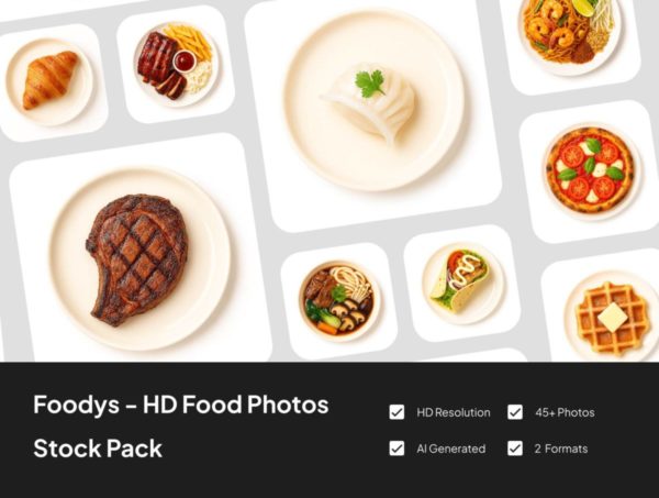 45+款现代美食食品饮料咖啡3D立体插图图片设计Figma/PS格式素材 Foodys – 45+ Premium Food Cutout Images