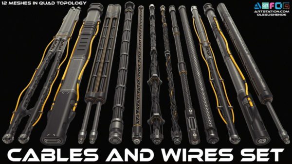 Blender/C4D模型 12组未来科幻网状电线电缆3D资产设计素材  Artstation – Cables and Wires set
