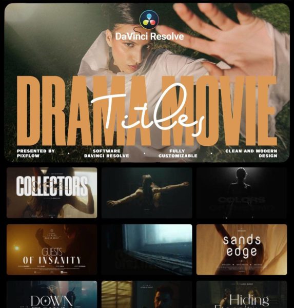 达芬奇模板 30组复古好莱坞史诗电影纪录片预告片剧院海报片头标题动画 Drama Movie Titles For Davinci Resolve