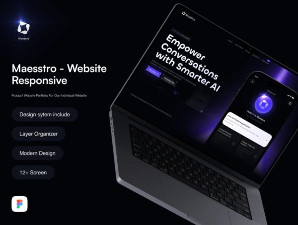 专业SaaS服务平台AI智能聊天机器人网站UI界面设计Figma模版 Maesttro – Responsive Design Website