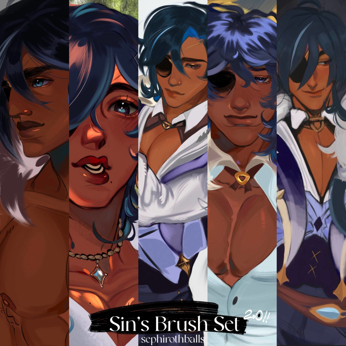 逼真漫画动漫纹理、形状、线条、渲染、素描绘画Procreate画笔笔刷 Sin’s Brush Set – Texture, Shape, Line, Render, Sketch Brushes for Procreate