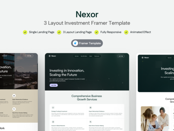 高品质响应式公司企业投资者网站用户界面UI设计Figma/Framer模板素材 Nexor – Investment Framer Template特色图 高品质响应式公司企业投资者网站用户界面UI设计Figma/Framer模板素材 Nexor – Investment Framer Template