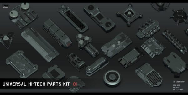 Blender模型 未来科幻宇宙飞船战舰空间站配件设备3D资产素材 ArtStation – Universal Hi-tech parts kit特色图 Blender模型 未来科幻宇宙飞船战舰空间站配件设备3D资产素材 ArtStation – Universal Hi-tech parts kit