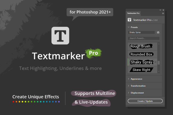 PS插件 文本标题突出显示下划线对话框创建生成器插件 Textmarker Pro 1.0.7特色图 PS插件 文本标题突出显示下划线对话框创建生成器插件 Textmarker Pro 1.0.7