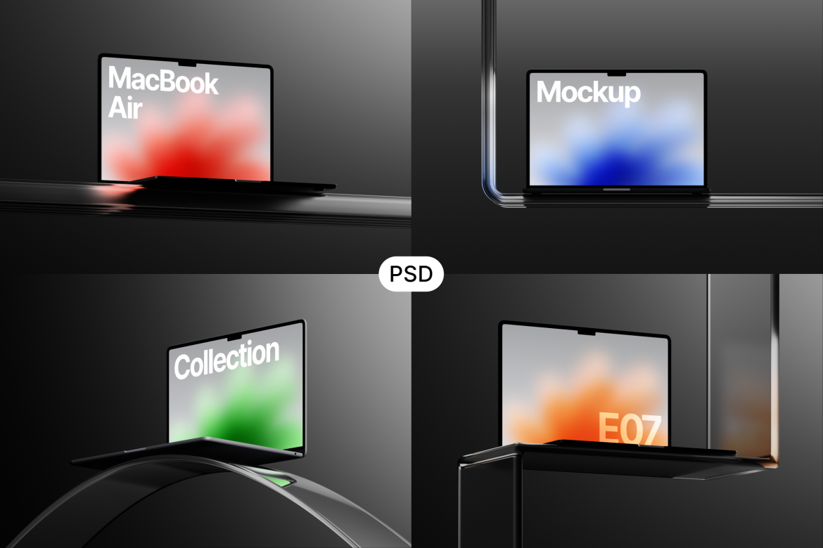 4款高清网站UI界面设计苹果MacBook Air笔记本电脑展示PSD样机模板 MacBook Air Collection E07