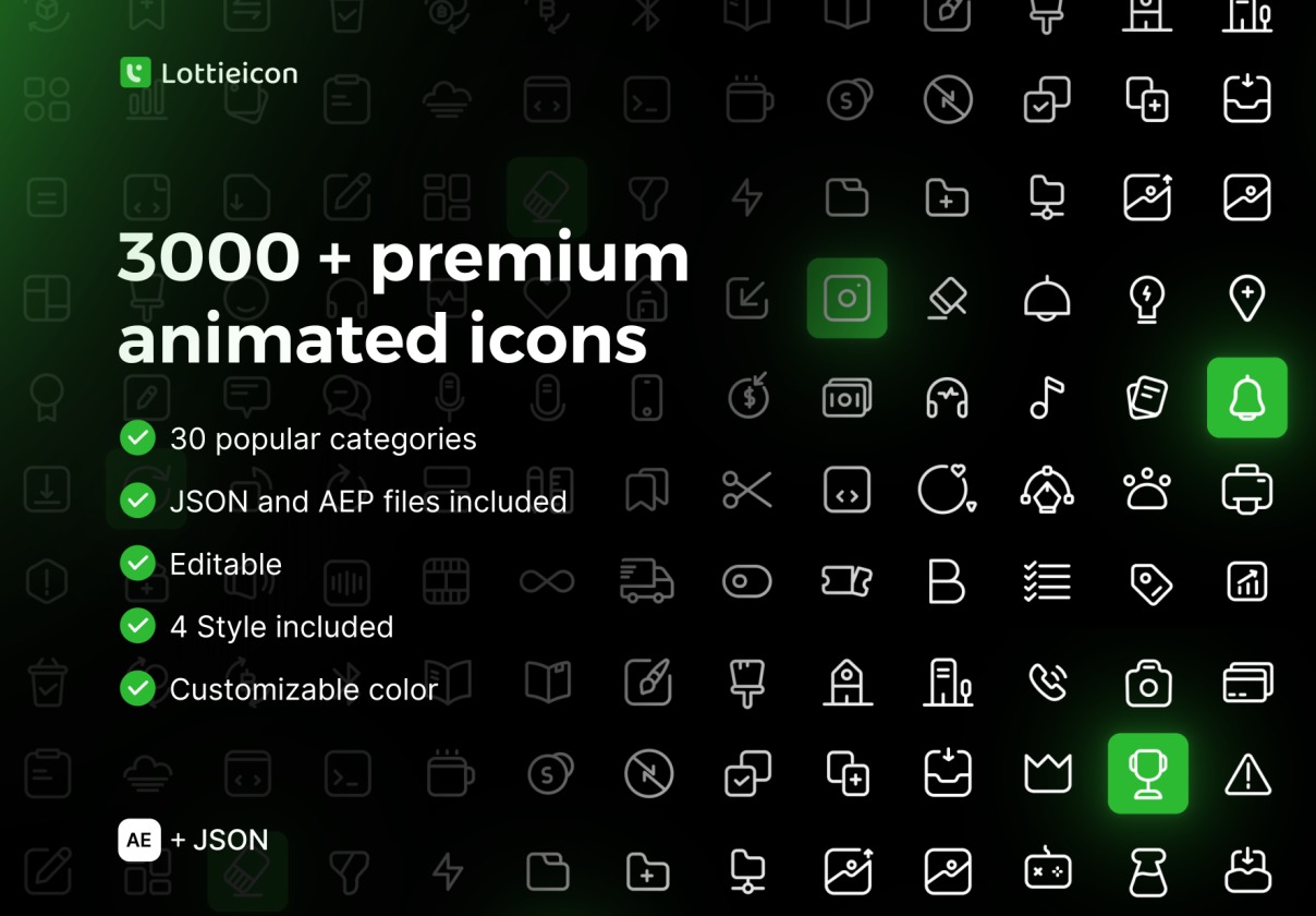 3000+款优质ui界面设计动态图标Icons设计ae/json格式素材 3000 + premium animated icons