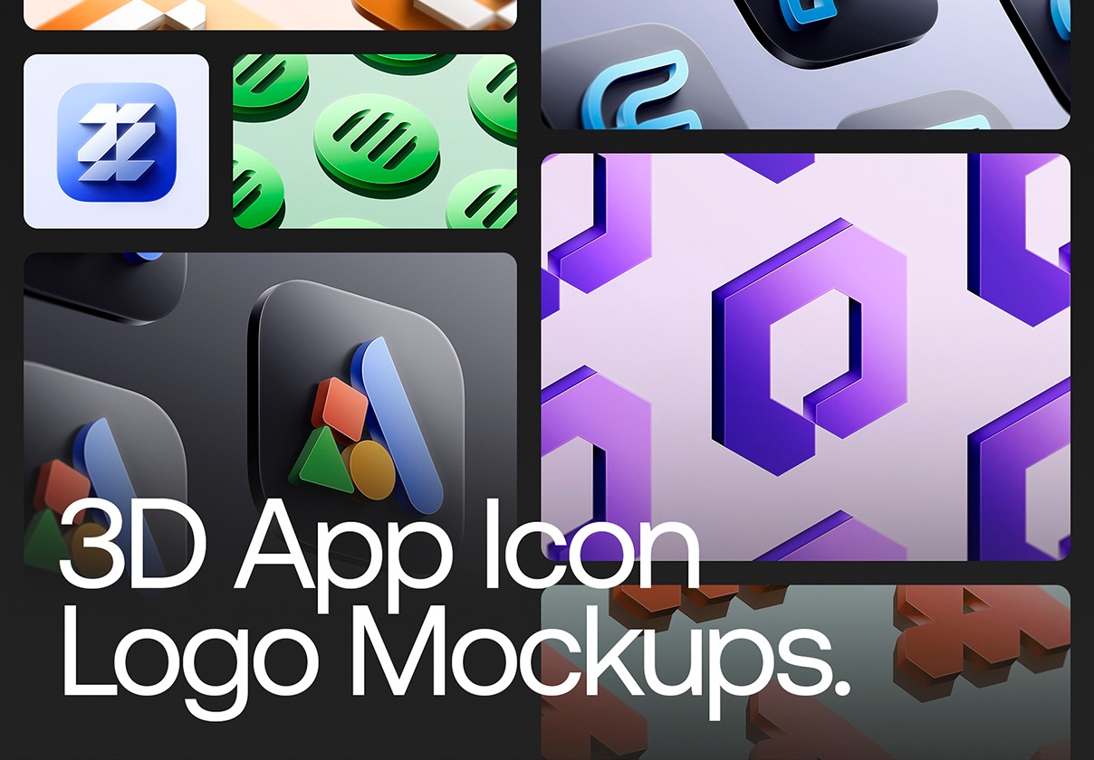 3D App Icon 12 Logo Mockups  12款高级质感3D立体App图标Logo图形设计作品展示效果图PS特效样机模板