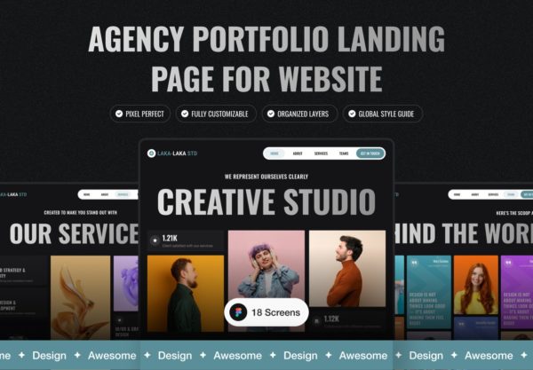 18屏响应式潮流前卫创意设计机构团队工作室项目作品网站ui界面设计figma模板 Agency Portfolio Landing Page For Website