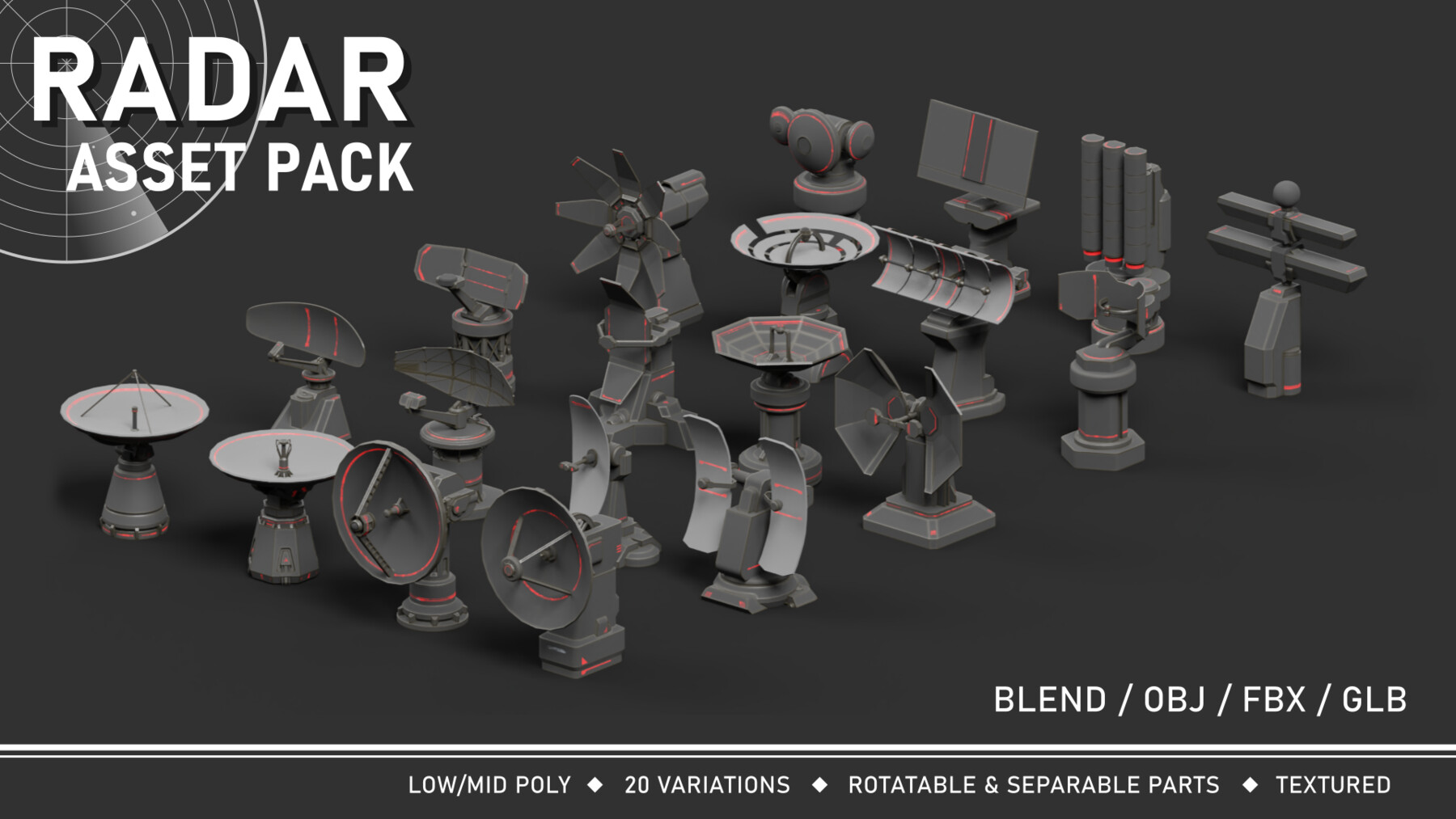 Blender模型 未来科幻雷达单元3D资产设计素材 Artstation – Radar Pack