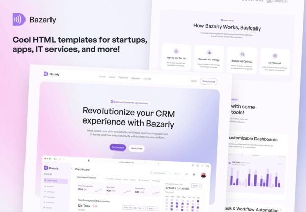 现代风格SaaS服务平台软件数字机构金融科技公司网站ui界面设计figma/html5模板素材 Bazarly – Software & SaaS HTML5 Template