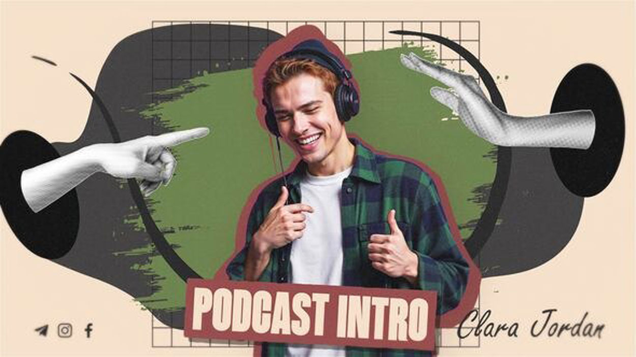 AE模板 潮流剪贴画拼贴风格品牌宣传片开场白动画特效素材 Collage Podcast Intro By Makhmudovich