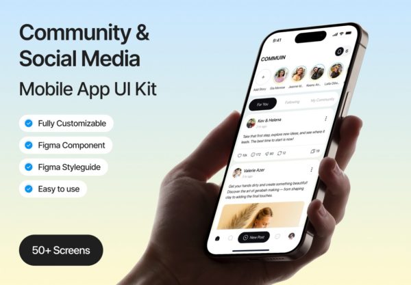 50+屏现代社区贴吧信息交流社交媒体app应用程序ui界面设计figma模板 Commuin – Social Media App特色图 50+屏现代社区贴吧信息交流社交媒体app应用程序ui界面设计figma模板 Commuin – Social Media App