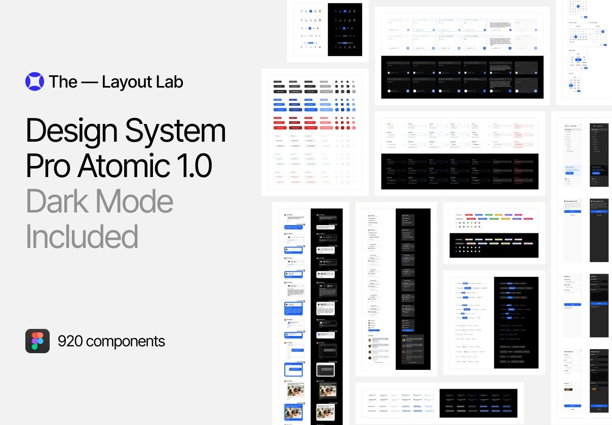 920款响应式双配色UI界面小组件图标套件设计Figma模板素材 Design System Pro Atomic 1.0 – Dark Mode Included