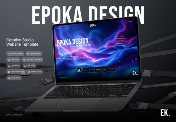 40+屏双配色创意磨砂玻璃效果图品牌工作室网站界面UI设计Figma模板套件 EPOKA – Creative Studio & Agency Website UI Kit特色图 40+屏双配色创意磨砂玻璃效果图品牌工作室网站界面UI设计Figma模板套件 EPOKA – Creative Studio & Agency Website UI Kit