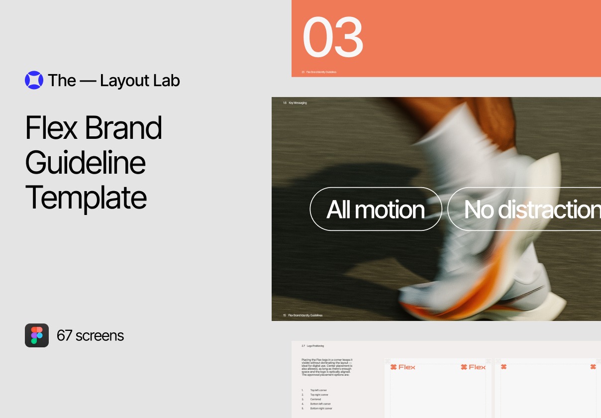 67页完整Vi品牌Logo使用规范指南手册图文排版设计Figma模板素材 Flex Brand Guideline Template