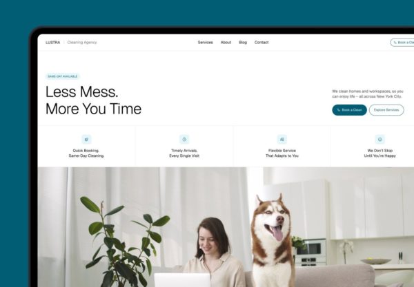 8屏现代极简家居家具产品品牌用户网站UI界面设计Figma模板 LUSTRA – Cleaning Agency Website特色图 8屏现代极简家居家具产品品牌用户网站UI界面设计Figma模板 LUSTRA – Cleaning Agency Website