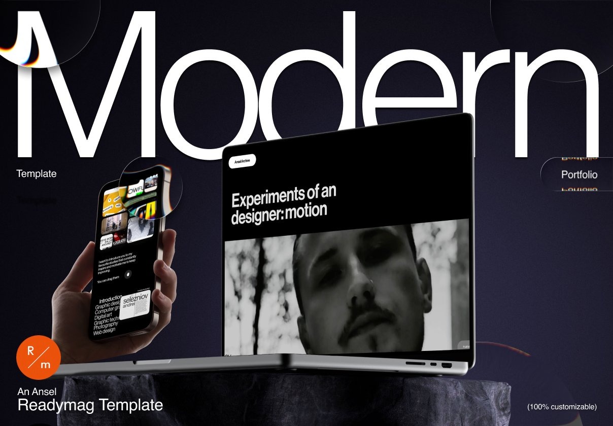 现代黑暗插画家摄影师设计师作品集网站UI界面设计模板素材 Modern Portfolio Readymag Template by Ansel