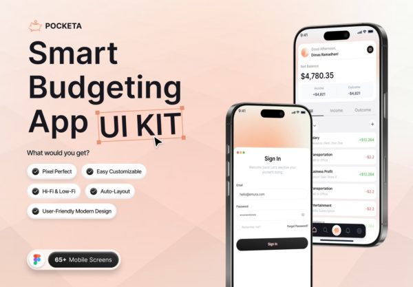 65+屏个人理财资金管理跟踪金融科技app ui界面设计figma模板素材Pocketa – Money Pocket Management特色图 65+屏个人理财资金管理跟踪金融科技app ui界面设计figma模板素材Pocketa – Money Pocket Management