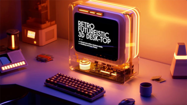 AE模板 未来赛博朋克霓虹电脑显示器屏幕演示动画设计素材 Retro Futuristic 3D Desktop