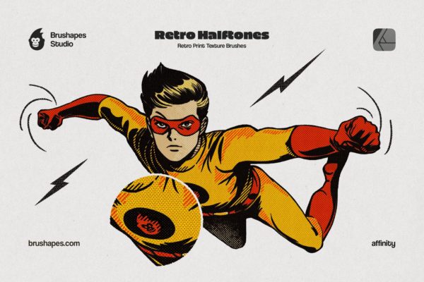 208款复古条纹半色调点状圆点数字绘画Affinity笔刷画笔设计素材Retro Halftone Affinity Brushes