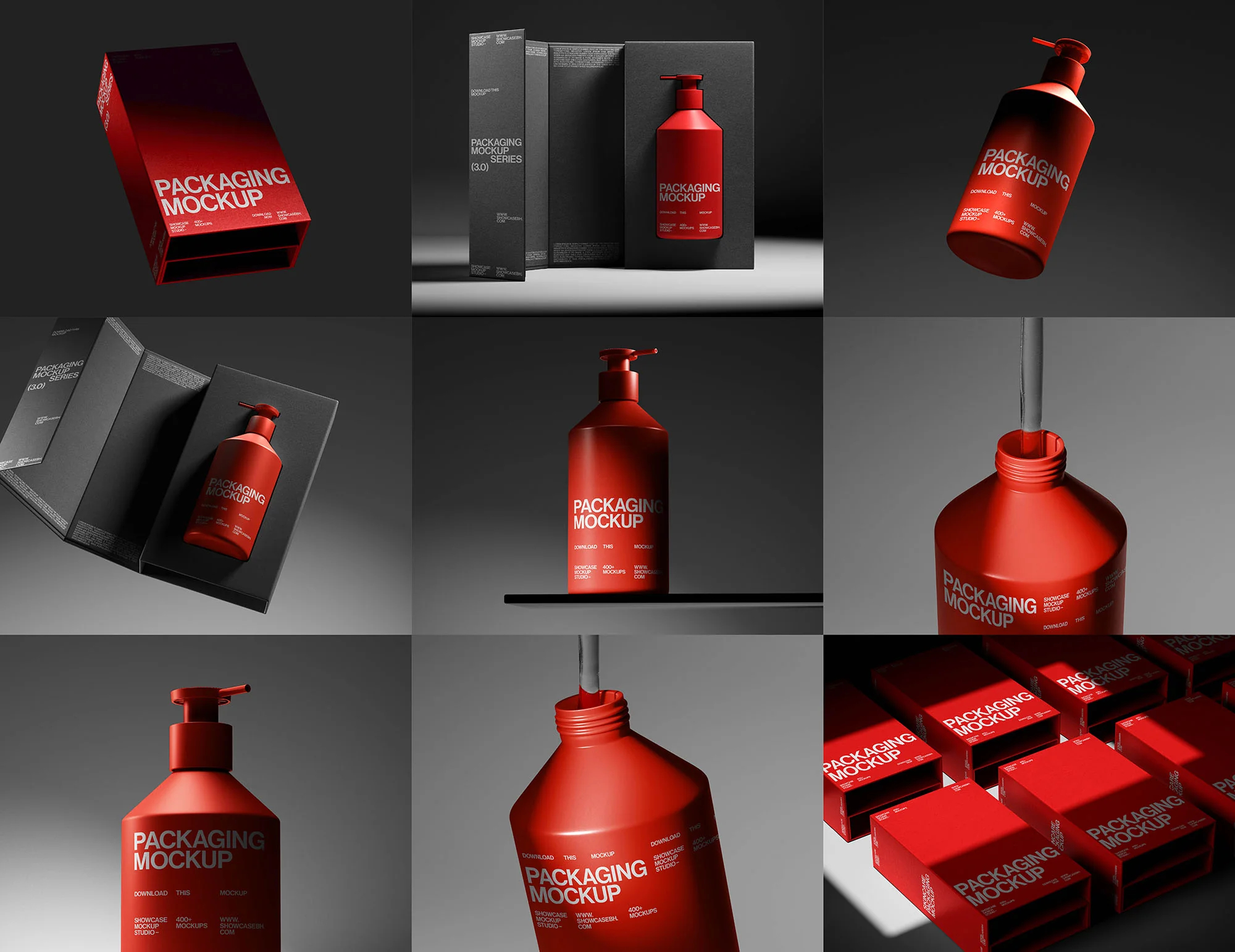 [新品首发] SC3_Soap Bottle Mockup Bundle 9款国外高级护肤化妆品VI品牌按压泵塑料瓶包装盒PSD效果图样机套装