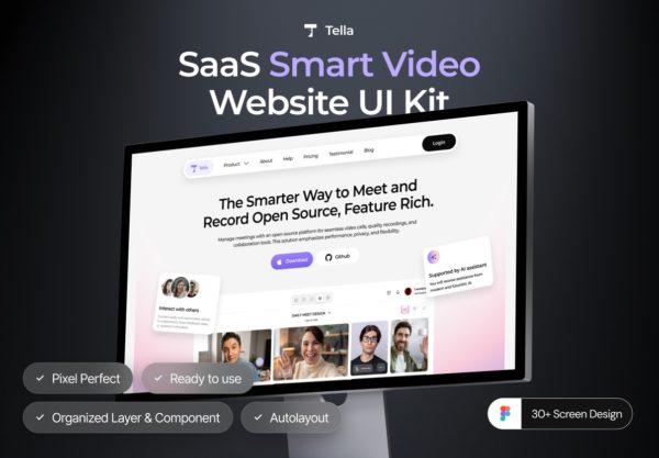 38+屏现代简约在线会议屏幕录制SaaS服务平台网站UI界面设计Figma模板 Tella – Seamless Task Management Web App UI Kit特色图 38+屏现代简约在线会议屏幕录制SaaS服务平台网站UI界面设计Figma模板 Tella – Seamless Task Management Web App UI Kit