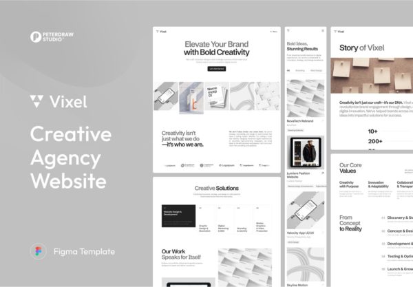 精致创意机构设计工作室品牌营销公司网站UI界面设计figma模板 Vixel – Creative Agency Website Template