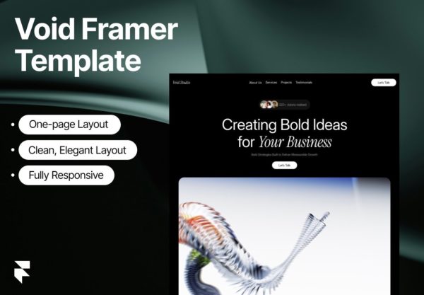 黑暗美学简约大气设计师工作室作品集网站UI界面设计Framer模板 Void – Creative Studio Website Template特色图 黑暗美学简约大气设计师工作室作品集网站UI界面设计Framer模板 Void – Creative Studio Website Template