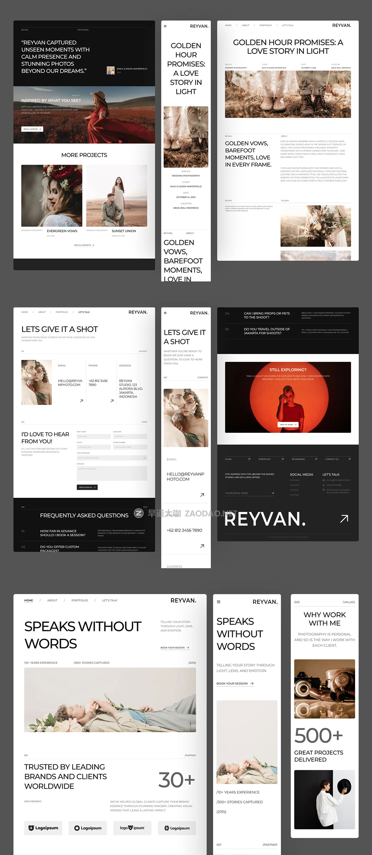 5屏现代极简美学婚礼肖像艺术摄影设计作品集网站figma模板素材 Reyvan – Photography Website UI Figma Template插图8 5屏现代极简美学婚礼肖像艺术摄影设计作品集网站figma模板素材 Reyvan – Photography Website UI Figma Template插图8