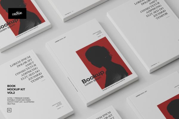 7款逼真精装书籍画册杂志封面设计展示效果图PS贴图样机模板 A4 Book Mockup Kit VOL 2特色图 7款逼真精装书籍画册杂志封面设计展示效果图PS贴图样机模板 A4 Book Mockup Kit VOL 2